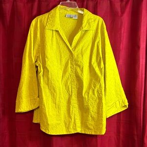 Only Necessities lemon Yellow Button Down Shirt, pit to pit stretchy 28”